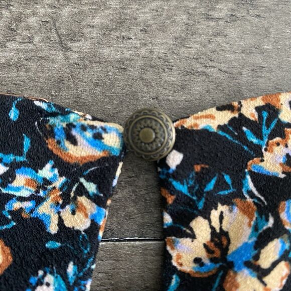 Free People Mini Dress‎ Womens Large Black Floral Long Sleeve Stretch Ladies - Picture 8 of 16